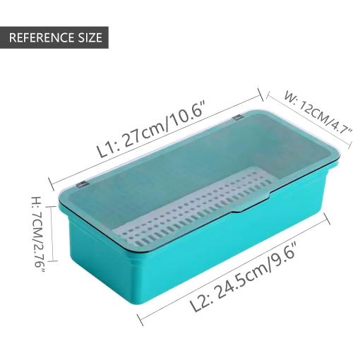 Flatware Tray with Lid and Drainer,Silverware Tray Kitchen Dinnerware Holder and Utensil Storage Container for Flatware and Silverware(Blue)