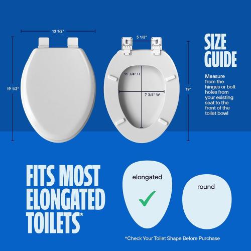HIGHCRAFT Premium Elongated Toilet Seat with Adjustable Hinges & Quick Removal Mechanism - Molded Wood Toilet Seat - Fits Standard Elongated Toilets - Oval Seat in White