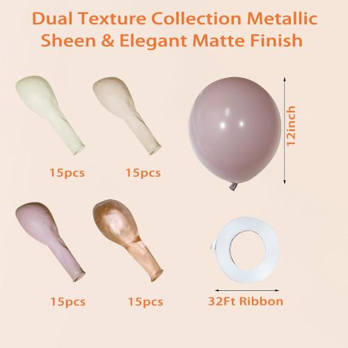 Dusty Pink Balloons 60 Pack, Metallic Latex Balloons 12 Inch with Ribbons for Birthday Party, Wedding & Graduation | Includes White, Nude, Pink & Gold Balloon Variety