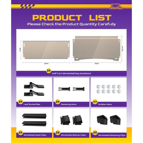 Upgrade Golf Cart Windshield for Yamaha G29/Drive 2007-2016 Gas/Electric Models, Foldable Golf Cart Windshield with Heavy Duty Hinges, Anti-UV&Impact Resistant, 5MM Thick PC Material