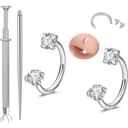 MODRSA Nose Rings 20g Nose Rings Hoops Nose Studs Nose Rings for Women Surgical Steel Nose Hoops 20 Gauge Nose Screw Nose Piercing Jewelry Silver Rose Gold