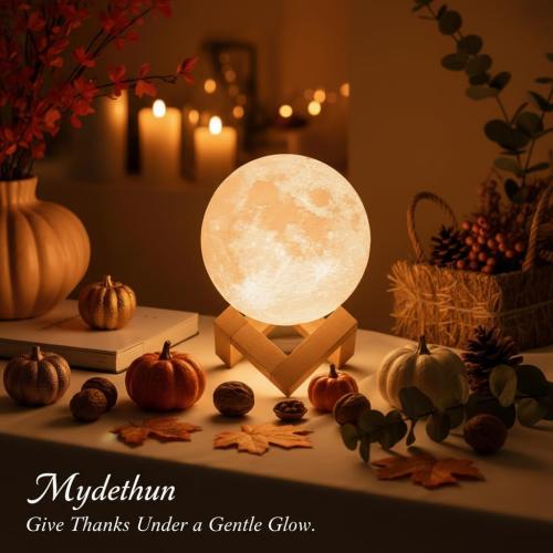 4.7, yellow and white Mydethun Moon Lamp - 3D Printed LED Night Light 4.7' with Wooden Base, White Elephant Gift for Women, Mom, Kids, Christmas Thanksgiving Table Decor Touch-Dimmable & Dual-Color, White & Yellow
