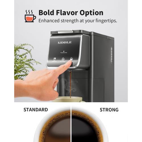 Hot & Iced Coffee Maker, K Cup Coffee Maker Compatible with Ground Coffee, Single-Serve Brewer with Bold Setting, Reusable Filter, Travel Mug Friendly, Compact & Quick Brew, Grey