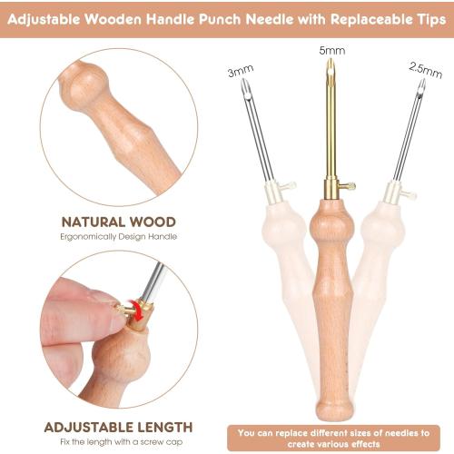 MSDADA  Punch Needle Kit, Adjustable Punch Needle Tool, Wooden Handle Embroidery Pen Kits, Hoops, Cloth, Punch Needle Set Adults Beginner for DIY Craft, Perfect for Decoration and Gifts（Pink）