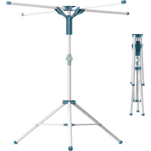 Relaxdays Folding Clothes Airer Height Adjustable 80-200cm 4 Drying Rails Camping Clothes Airer White Blue