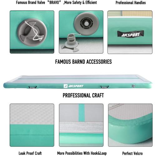 AKSPORT Gymnastics Air Mat Tumble Track Tumbling Mat Inflatable Floor Mats with Air Pump for Home Use/Tumble/Gym/Training/Cheerleading/Parkour/Beach/Park/Water