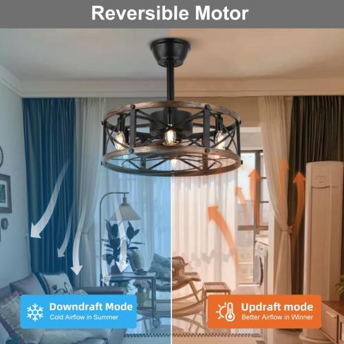 SHLUCE 19 Inch Farmhouse Fandelier with Light, ETL Listed | Remote Controlled, Bladeless Fandelier Design, Quiet Operation, Energy Efficient, Ideal for Bedroom & Kitchen Indoor Use