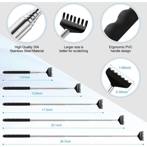 3 Pack Different Back Scratcher Metal Portable Telescoping with Rubber Handles, Extendable Back Massager Tool with Beautiful Box, Stocking Stuffers for Men Women Christmas Presents(Black)
