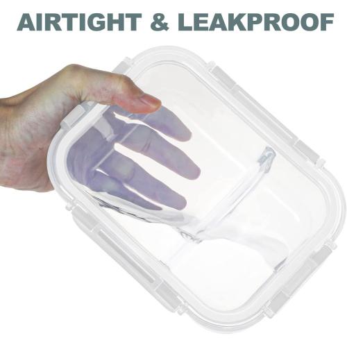 10 Packs 30oz Glass Meal Prep Containers 2 Compartments,Glass Food Storage Containers with Lids,Airtight Lunch Bento Boxes,Oven,Freezer and Dishwasher Safe, White