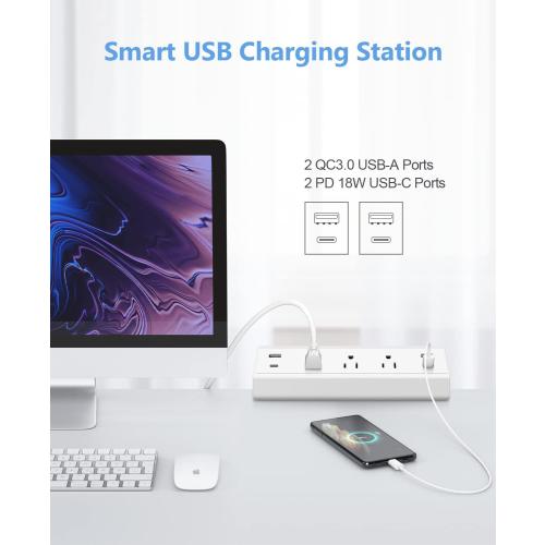Jgstkcity Desk Clamp Power Strip,40W Total Fast Charging Station,2 PD 20W USB C Ports,Desk Edge Mount Surge Protector for Home, Office,3 Outlets,Fit 1.96 Tabletop Edge,ETL Listed,White