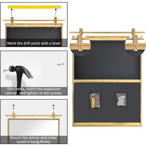 Gold Bathroom Mirror 24 x 24 Brushed Gold Square Rustic Rectangle Metal Framed Barn Door Farmhouse Bathroom Vanity Mirror for Over Sink, Foyer Entryway Decor