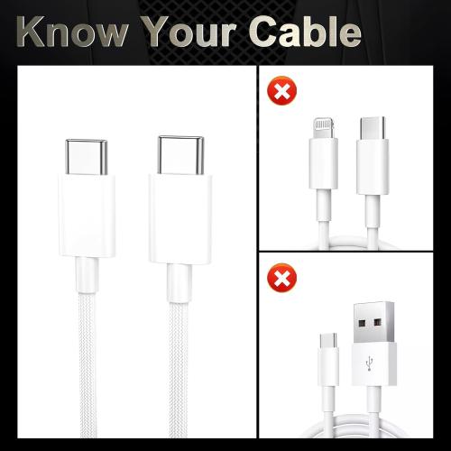 Quntis USB C Cable, USBC to USBC Fast Charging Cable Nylon Braided (3ft 60W, 1-Pack) for iPhone 16/15 Pro/Plus/Pro Max, iPad mini 6/7/Pro/Air, MacBook Air/Pro, Samsung Galaxy S24 and More (White)