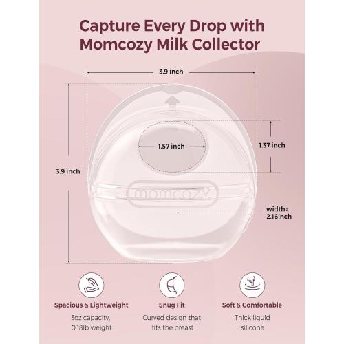 Momcozy Breast Milk Collector, Milk Collectors for Breastfeeding, Reusable Breast Milk Shells, Silicone Catcher with More Fit & Soft (3oz/90ml, 2 Counts)