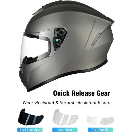 Favoto Full Face Motorcycle Helmet - Dual Visor, Anti-Fog Film Included, DOT Approved Adult Dirt Bike Helmet for Men Women