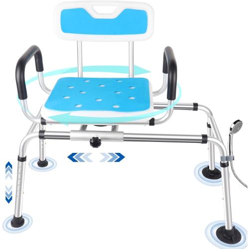 Sliding Shower Chair,Height Adjustable Tub Transfer Bench,360° Shower Swivel Seat,Bath and Shower Safety Seating with Handles for Seniors&Handicap,400Lb Capacity