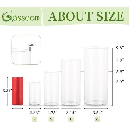 36Packs Cylinder Glass Vases for Centerpieces: Glasseam Clear Flower Vases Set Bulk 4 6 8 10 Hurricane Floating Pillar Candle vase Holder - Modern Centerpiece for Wedding Dining Home Table Decor