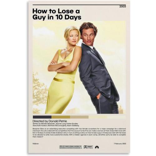 VALKEM How to Lose A Guy in 10 Days Movie Poster Vintage Minimalist Poster 90s Canvas Wall Art Room Aesthetic Decor Posters 12x18inch(30x45cm), Unframe-style-6