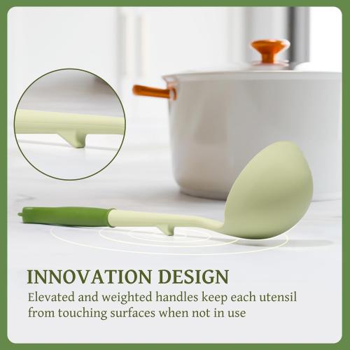 Kikcoin 43Pcs Kitchen Utensils Set - Silicone Cooking Utensil Set, Dishwasher Safe Spatula for Non-stick Cookware, 446°F Heat Resistant Kitchen Gadgets with Holder BPA Free, Avocado Green