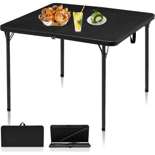 Kasunpul 34 Folding Table, Portable Square Folding Card Table with Collapsible Legs & Carrying Handle, Plastic Tables for Camping,Picnic, Office, Party, Black