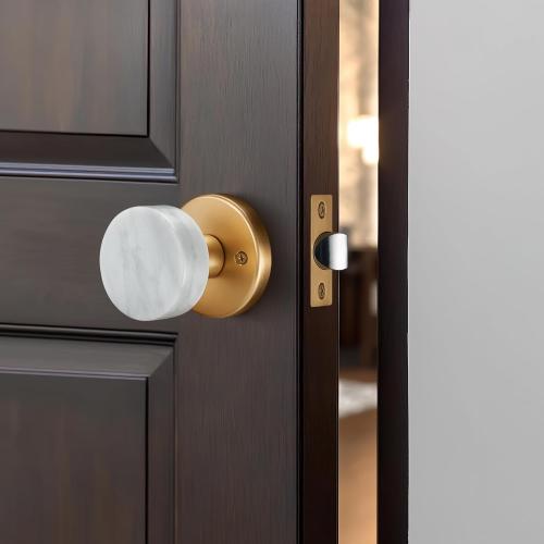 Marble Door Knob Brushed Brass - Passage for Hall Corridor Living Room Door Hardware Modern Exterior and Interior Handles(White, Passage)
