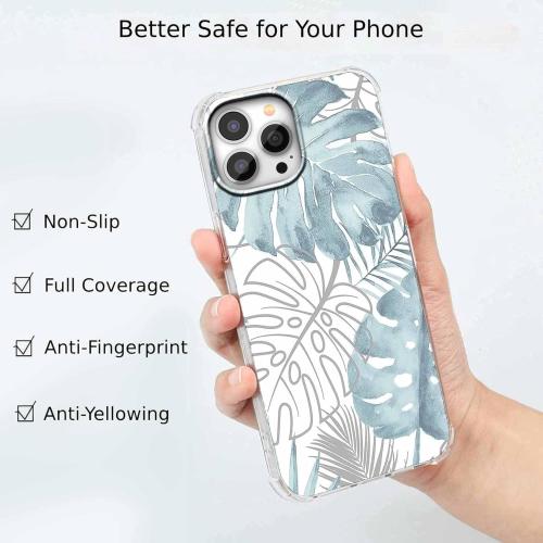 Case for iPhone 14 Pro Max with Green Leaves Design,Tropical Monstera Leaves Plants Pattern for Men Women,Clear Slim Soft TPU Bumper Case,6.7”(Leaf,14pm)