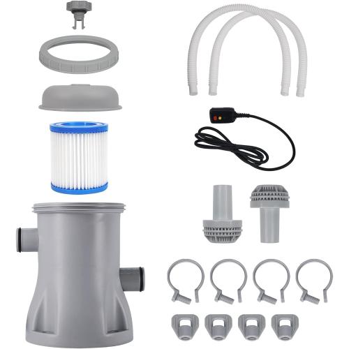 Filter Pump for Above Ground Pools, 330 GPH Filter for Inflatbale Pool, Flow Rate Pool Filter for Inflatable Swimming Pool Crystal Clear Filter Pump with 2 Filter Cartridges