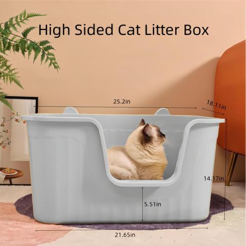 Extra Large Cat Litter Box 25.2 L x 18 W x 14 H Jumbo Cat Litter Box for Multi Cat Households, High Sided Litter Box& Top Entry,Anti-Splashing Kitty Litter Box Easy Cleaning.Gray