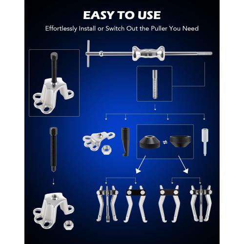 Orion Motor Tech Slide Hammer, 9-Way Internal/External Slide Hammer Puller Set - Pulls Hubs, Rear Wheel Axle Shafts, Bearings, Bushings, Seals, Retainers - missing parts