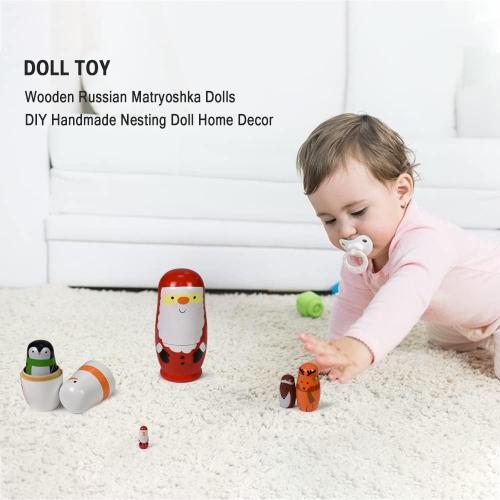 Tphon Cute Nesting Dolls Matryoshka Doll Russian Handmade Wooden Dolls Cartoon Pattern Nesting Doll Toy Stacking Doll Set for Kids Birthday