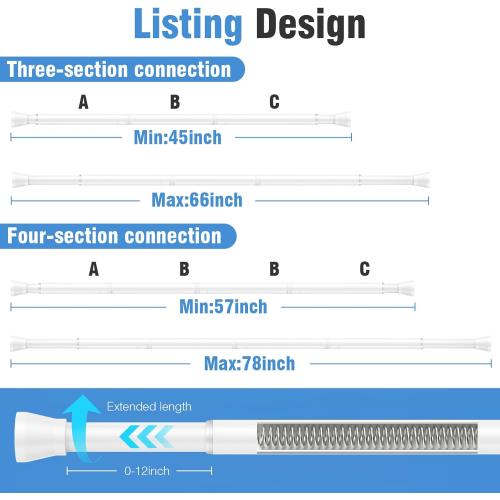 AIZESI Tension Curtain Rod for Windows 45 to 77 Inch, Adjustable Expandable Spring Curtain Rods No Drilling, Non Slip Curtain Rod for Bedroom Doorway Closet Door, White