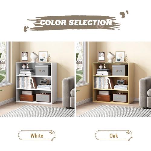 NELYE Basic Open Shelf Bookcase - 3-Tier Wooden Cube Storage Shelves Split Bookshelf, white