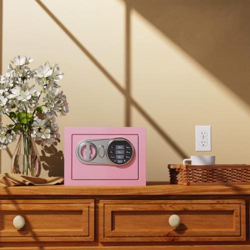 Goldenkey Small Safe Box for Money, Digital Home Safe Box with Keys&Code for Cash and Coin, Mini Safes for Kids, Personal Items for Hotel, 6.69D x 9.05W x 6.69H, 0.236 Cu.Ft.