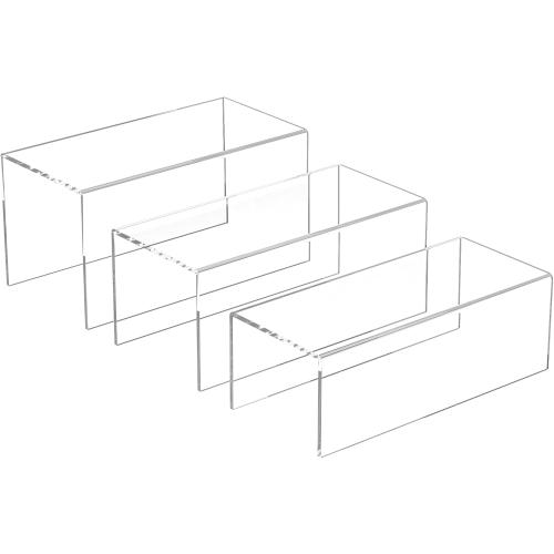 Clear Display Risers Shelf 3pcs, Countertop Rectangular Acrylic Display Storage Organizer, Acrylic Stands for Funko Pop Figure, Cosmetics, Bags, Shoes, Toys, Collectibles - 12- 4'', 5'', 6''