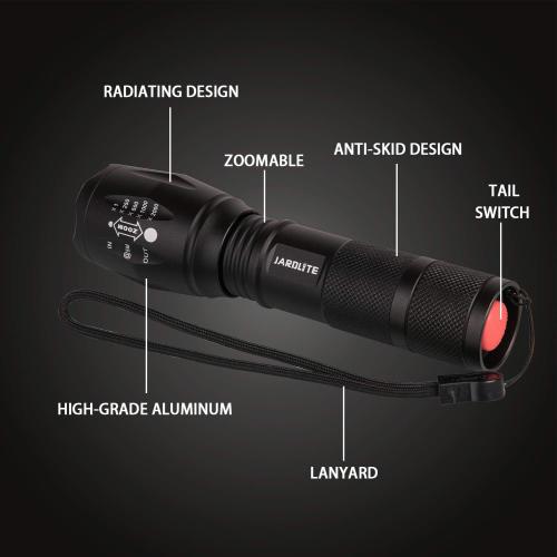 JARDLITE LED Emergency Handheld Flashlight, 4 Pack, Adjustable Focus, Water Resistant with 5 Modes, Best Tactical Torch for Hurricane, Camping, Dog Walking