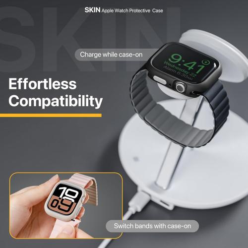 MAGEASY Designed for Apple Watch Series 11 Case 46mm | Shockproof Silicone Bumper with Customizable Buttons, Military Grade Durable Protective iWatch Cover, Skin Series - Starlight White