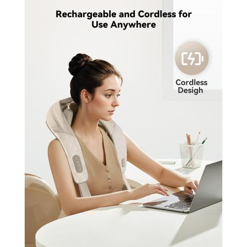 Snailax Cordless Neck Massager with Heat, Kneading Neck and Shoulder Massager Deep Tissue, Shiatsu Back Pillow, 2 Heating Levels,Gifts for Mom Dad