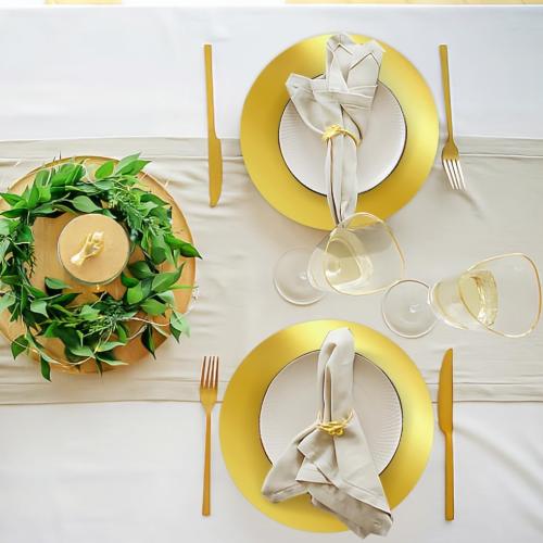 Cedilis 100PCS Disposable Gold Paper Charger Plate, 13 Round Gold Placemats for for Elegant Table Decor, Perfect for Weddings, Holiday Parties, Receptions