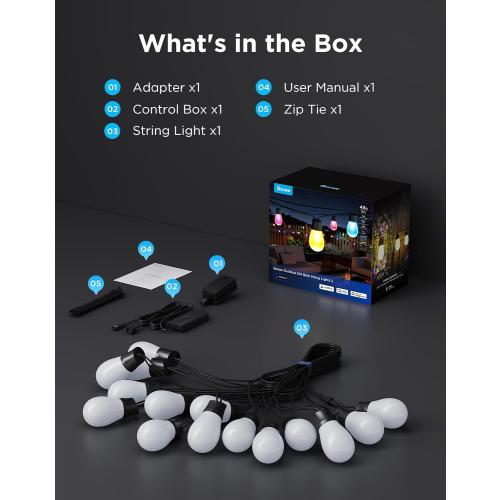 Govee S14 Bulb Outdoor String Lights 2, 48ft RGBICWW, 15 LED Bulbs, IP66 | Patio Lights with 111 Scene Modes for Outdoor Decor, Compatible with Alexa, Google, Matter, APP Control