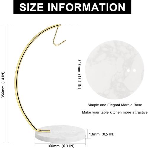 Livabber Banana Holder with Marble Base, Metal Banana Hanger Modern Tree Stand with Hook, Stylish Banana Keeper Fresh Fruit Storage Organizer Freestanding for Kitchen Countertop (Gold, Single Hook)