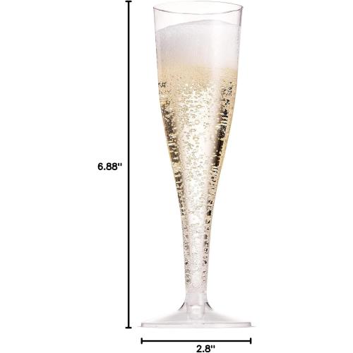 Munfix 100 Plastic Champagne Flutes - 5 Oz Disposable Clear Champagne Glasses for Parties, Mimosa Bar, Events, Wedding and Shower Party Supplies - Toasting Cocktail Cups