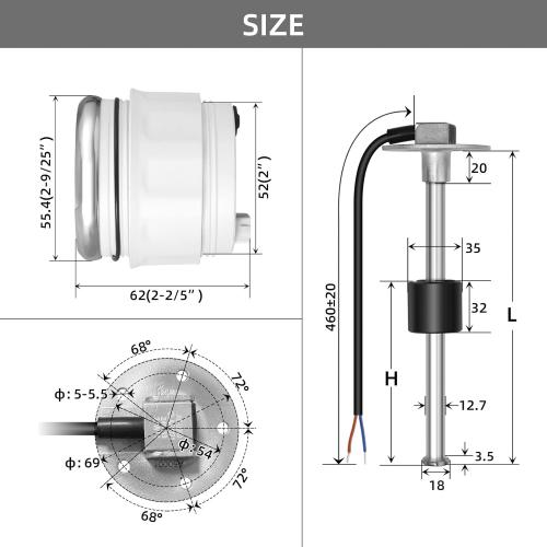 RUPSE Fuel Sender Unit Boat Fuel Tank Sending Unit Fuel Water Level Sensor Stainless Steel Fuel Sender and Fuel Gauge for Boat Car Truck RV (19(482mm))
