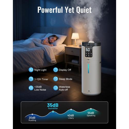 Humidifier large room 16L/4.2Gal - Lacidoll Whole house Humidifier for Home1500 sq.ft. Ultrasonic Cool Mist Humidifiers for Bedroom with Extension Tube & Aroma Box & Night light, White