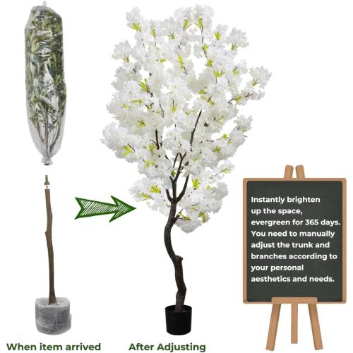 White Faux Cherry Blossoms Tree Artificial Cherry Blossom Tree Bedroom Trees for Home Decor 6FT