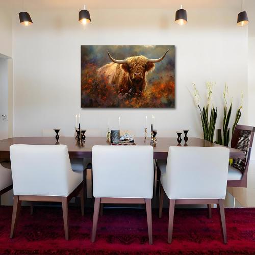 Sense&Sensibility Highland Cow Canvas Wall Art Farmhouse Highland Cow Pictures Wall Decor Rustic Art Modern Western Canvas for Living Room Bedroom Bathroom Kitchen Home Office Decorations 36inx24in