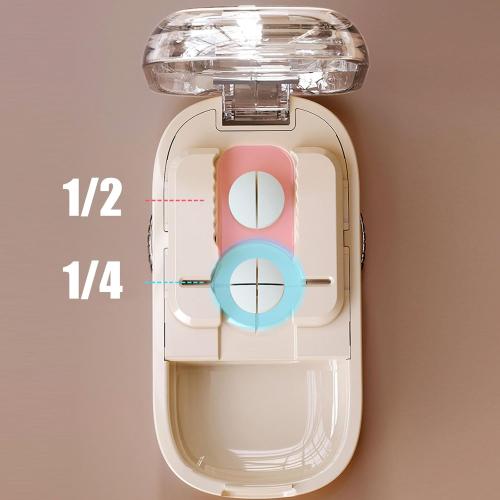 Pill Cutter for Cutting Multiple, 1/2 1/4 Pill Splitter for Large, Small and Tiny Pills, Portable Pills Cutter,Storage Organizer, Accurate Centering Alignment Device (White)