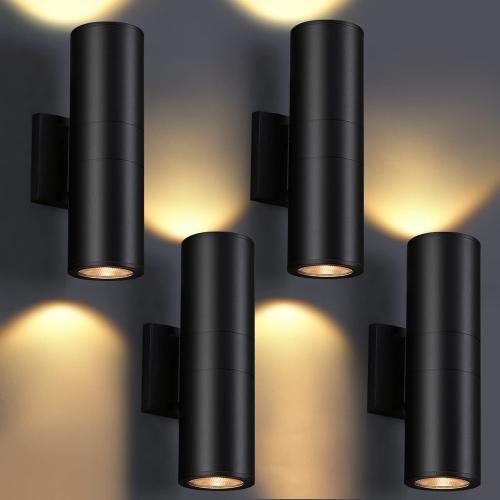 Outdoor Wall Lights 4Pack, Integrated LED Cylinder Up Down Lights, 12W 2700K Aluminum Exterior Wall Light, Outdoor Light Fixture for Porch Patio Door.(Matte Black)