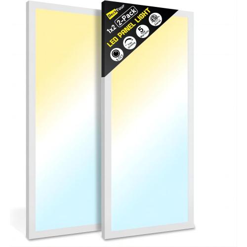 1x2 LED Flat Panel Light Surface Mount 2-Pack, Flush Mount Ceiling Light 24W 2880LM, 5CCT 3000K/3800K/4500K/5200K/6000K, Dimmable Panel Lights