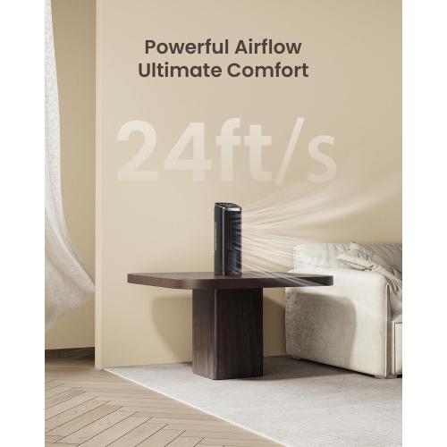 PNTCK Fan for Bedroom, 13.2 Tower Fan with Remote, 4 Modes 4 Speeds Max 24ft/s, 70° Oscillating Desk Fan, 12H Timer Portable Fans, Cooling Fans for Office, Home Black