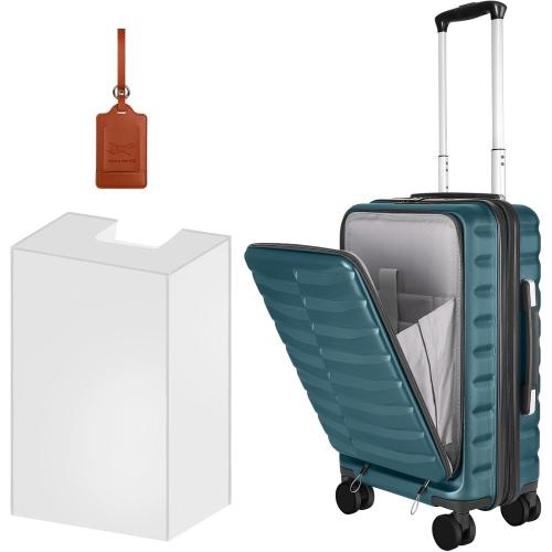 Blue 22×14×9 Airline Approved Carry On Expandable Luggage with Front Open Pocket, Spinner Wheels, ABS PC Hardshell Small 20inch Suitcase with Protective Cover and Luggage Tag, Teal