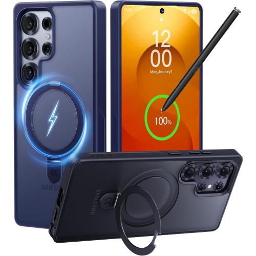 CASEKOO World's First 3-in-1 Magnetic Ring Stand for Samsung Galaxy S25 Ultra case | Patented Design, 16FT Military Drop Protection, Magsafe Compatible | Slim Matte Translucent Cover 6.9 2025, Blue